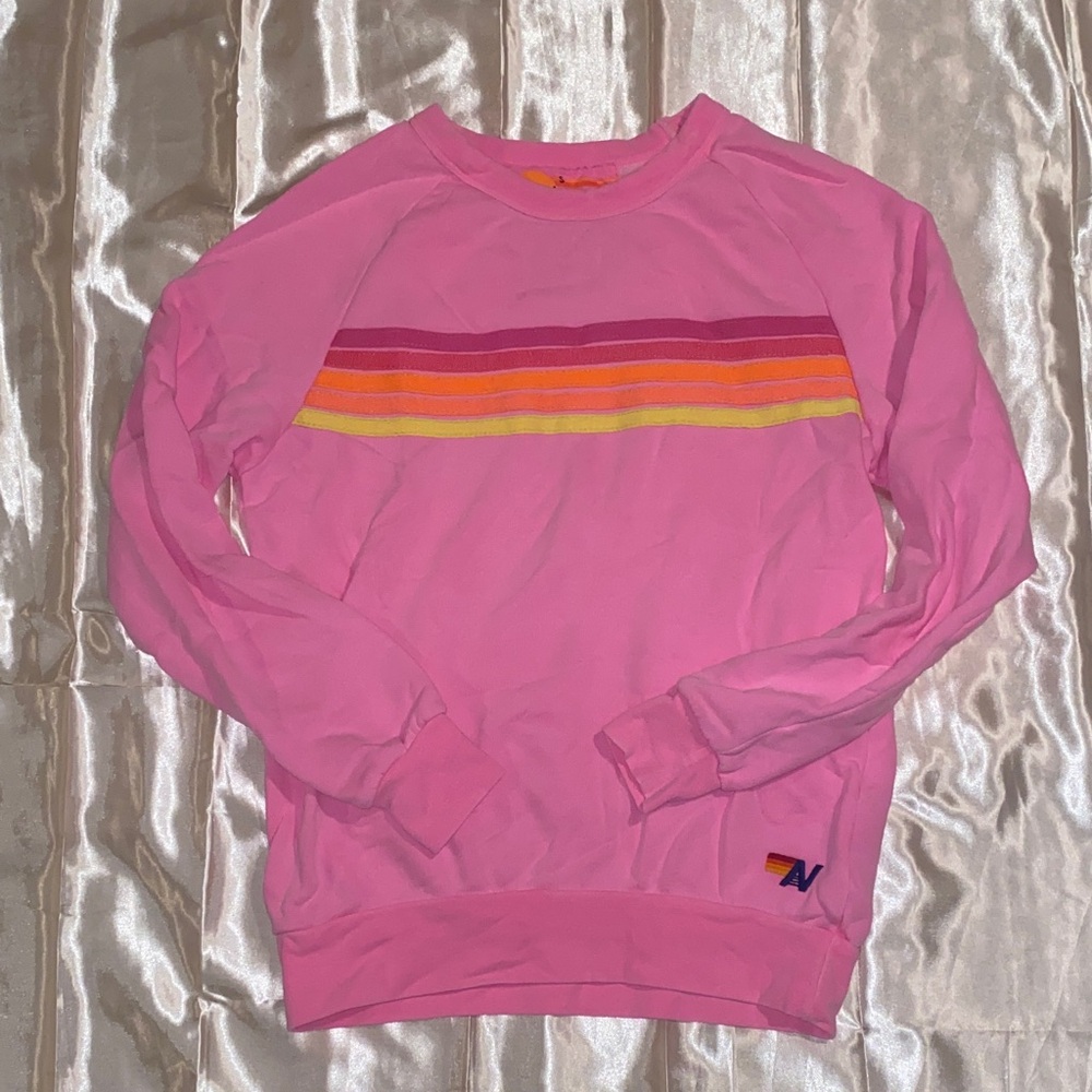 Aviator Nation Neon Pink Sweatshirt with Stripes